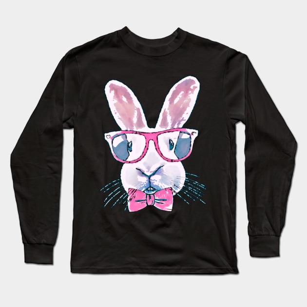 Rabbit bunny Red glasses Watercolor Long Sleeve T-Shirt by Collagedream